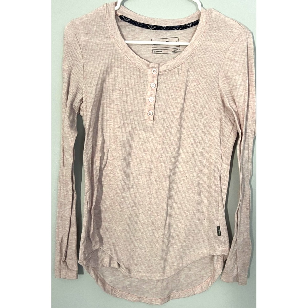Eddie Bauer Sleep Top Womens Small Pink Waffle Knit Long Sleeve Henley Thermal